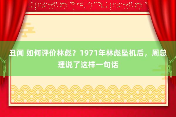 丑闻 如何评价林彪？1971年林彪坠机后，周总理说了这样一句话