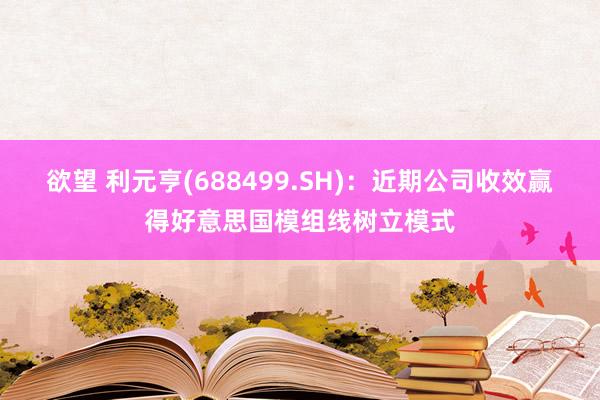 欲望 利元亨(688499.SH)：近期公司收效赢得好意思国模组线树立模式