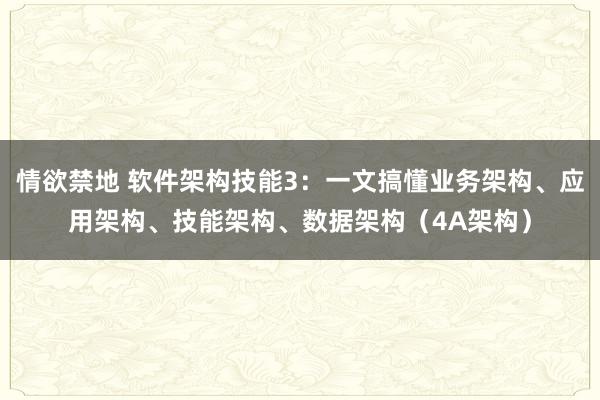 情欲禁地 软件架构技能3：一文搞懂业务架构、应用架构、技能架构、数据架构（4A架构）