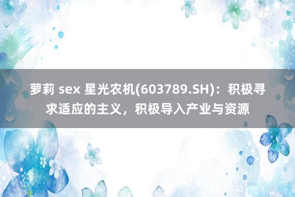 萝莉 sex 星光农机(603789.SH)：积极寻求适应的主义，积极导入产业与资源