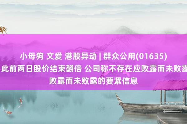 小母狗 文爱 港股异动 | 群众公用(01635)回落逾11% 此前两日股价结束翻倍 公司称不存在应败露而未败露的要紧信息