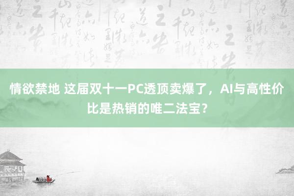 情欲禁地 这届双十一PC透顶卖爆了，AI与高性价比是热销的唯二法宝？