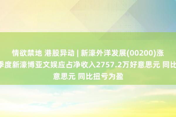 情欲禁地 港股异动 | 新濠外洋发展(00200)涨超3% 三季度新濠博亚文娱应占净收入2757.2万好意思元 同比扭亏为盈